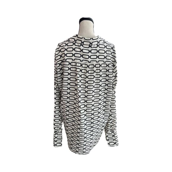 Sportmax chain print silk white black button down shirt size 14 - Picture 3 of 7